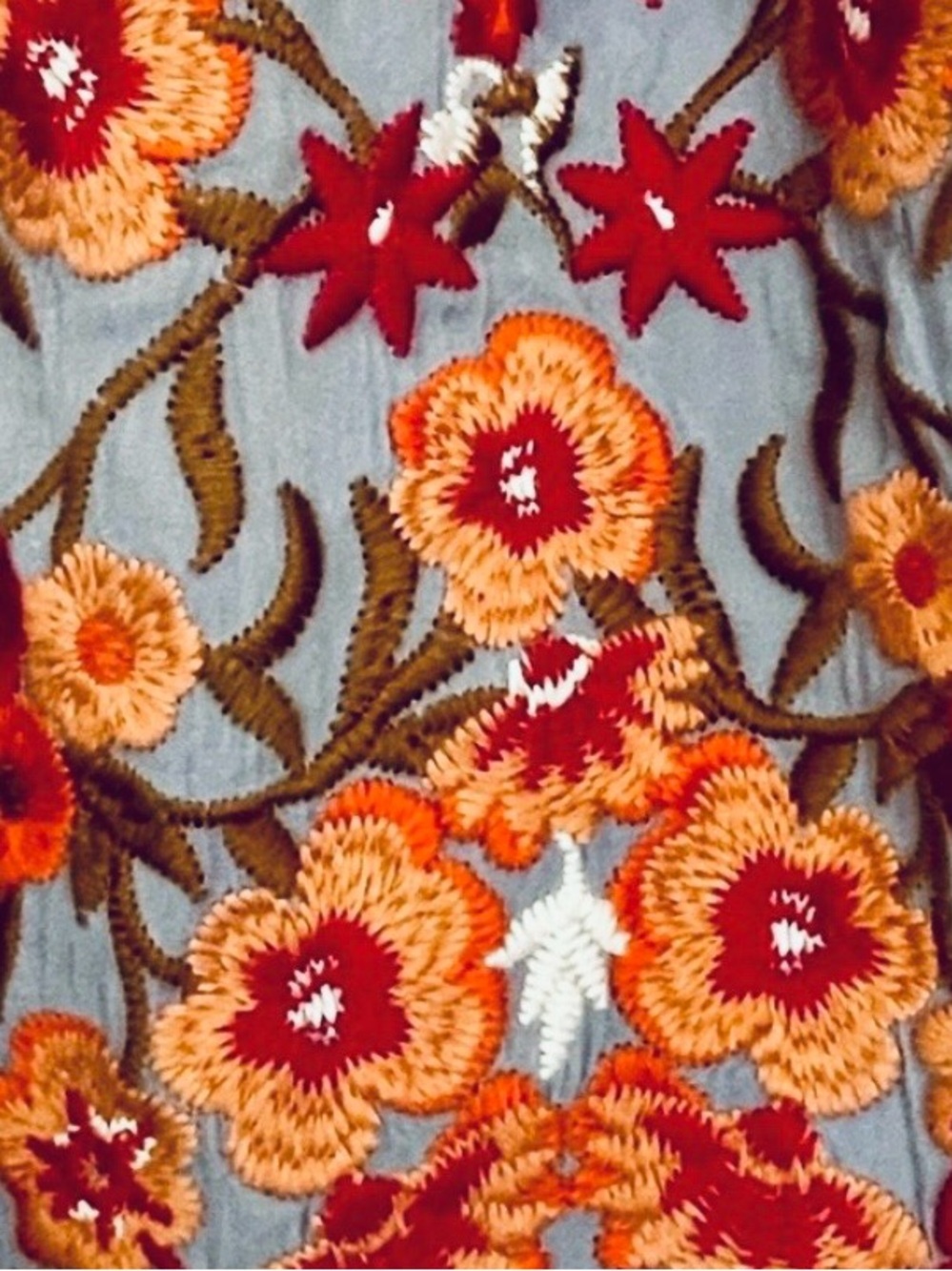 Andrée by Unit Embroidered Off Shoulder Peasant Top Blue Floral Boho Medium